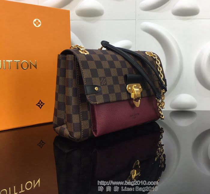 路易威登LV 頂級原單 N40109紫紅 SAINT PLACIDE手袋 Damier Ebène帆布 搭配小牛皮和優雅褶皺 多用手袋 肩背斜挎包  YDH2570